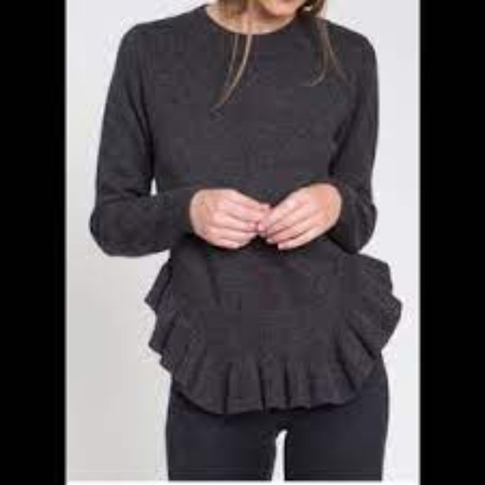 dRA Los Angeles Gray Long Sleeve Ruffle Sweater size xs